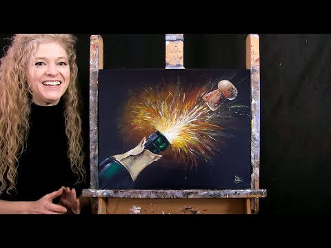 Learn How to Paint "POPPING THE BUBBLY" with Acrylic - Paint and Sip at Home - Step by Step Tutorial