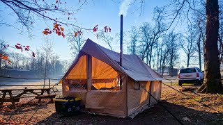 HOT TENT Camping With My Son On A Horse Farm | KingCamp Quilted Cabin Tent