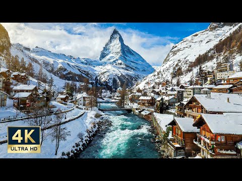 Zermatt Switzerland 🇨🇭 4K Matterhorn View and Village Winter Walking Tour
