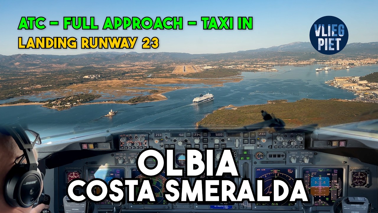 Boeing 737 landing in Olbia, Sardinia | sunny ILS approach runway 23 | COCKPIT VIEW