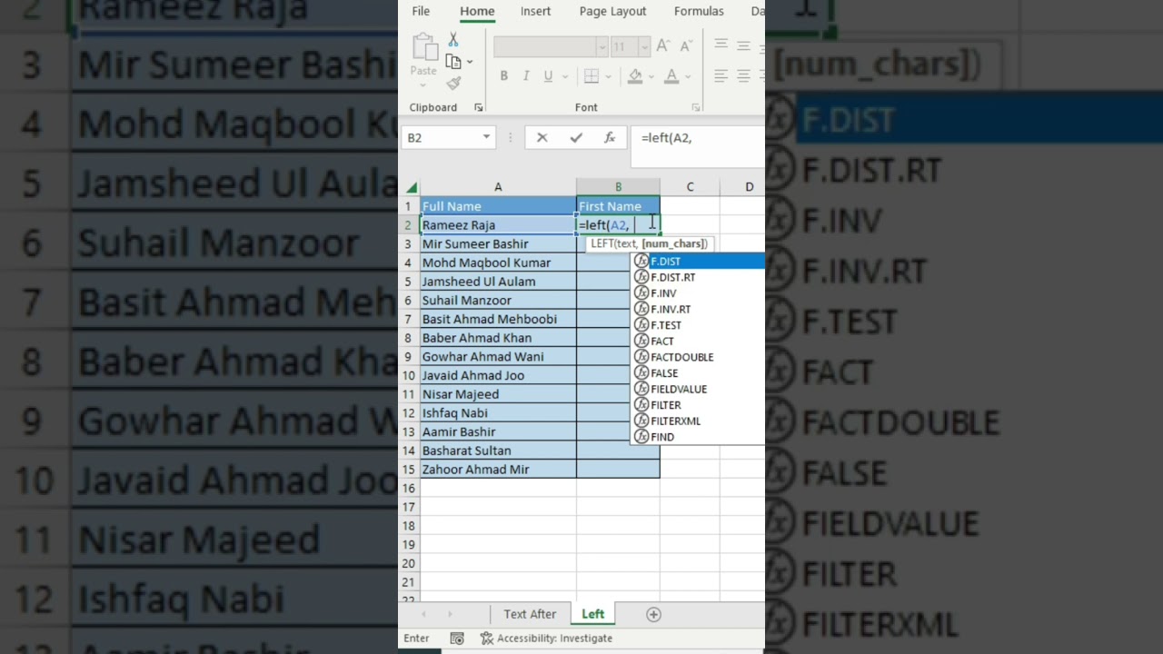 Separate First Name from Full Name using Text Before Function in Microsoft Excel