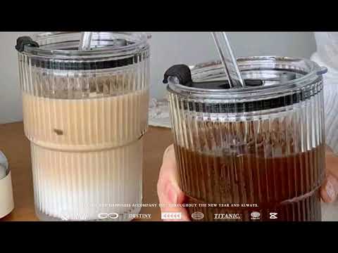 Glass Cup With Lid and Straw Transparent Bubble Tea Cup