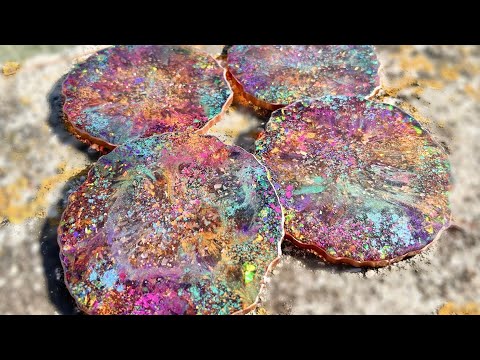 Beautiful Teal Bronze Geode Resin Coasters