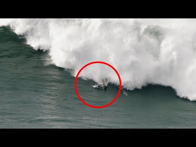 Surfer Experiences Terrifying Wipeout in Nazare, Portugal