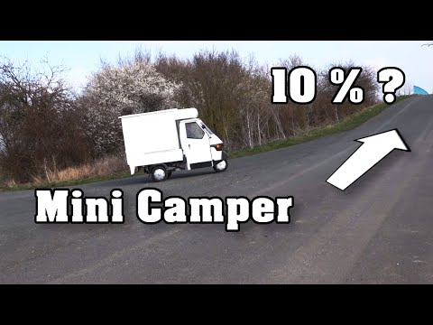 Die erste Probefahrt mit dem Ape Mini Camper, schafft er 10% Steigung?