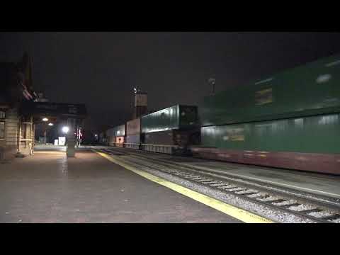 2018-11-24 Eastbound CP Stack Train Passes Red Wing Depot At Night