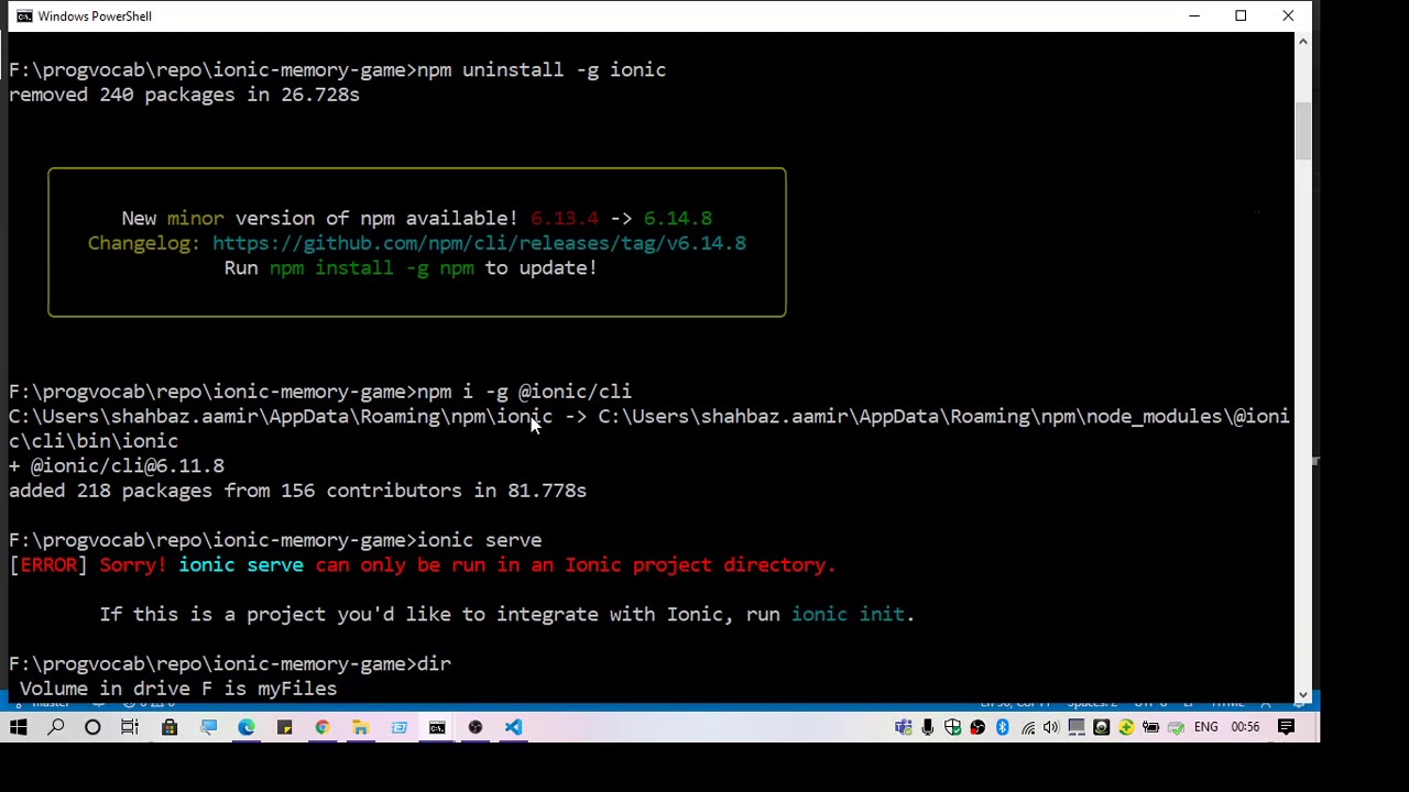 ionic serve can only be run in an Ionic project directory
