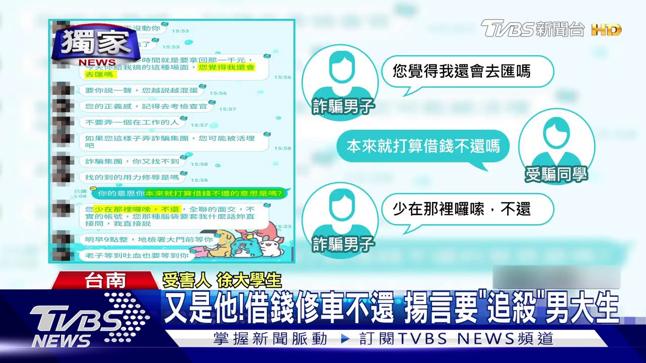 又是他!借錢修車不還 揚言要「追殺」男大生