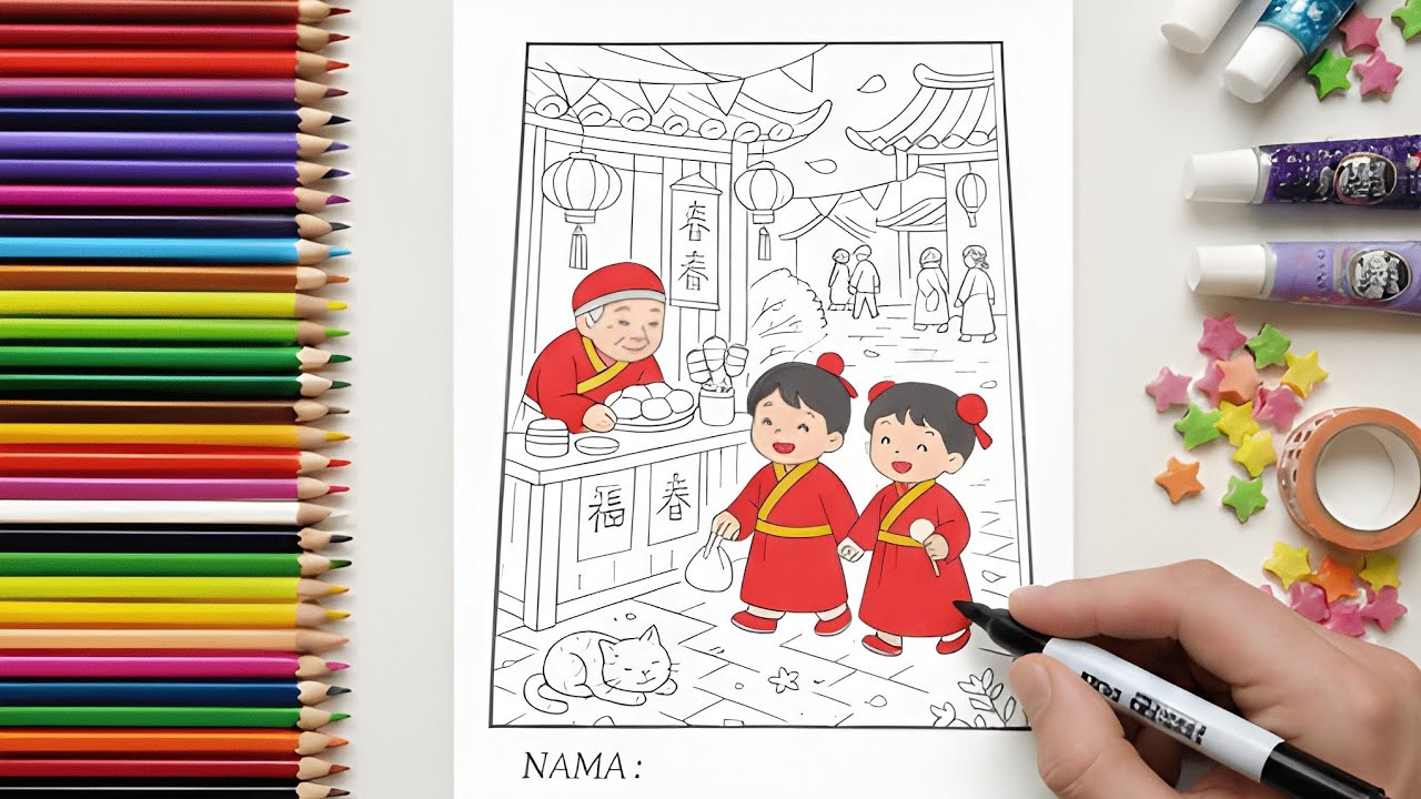 COLORING CUTE CHILDREN ON CHINESE NEW YEAR #imlek #coloringpages