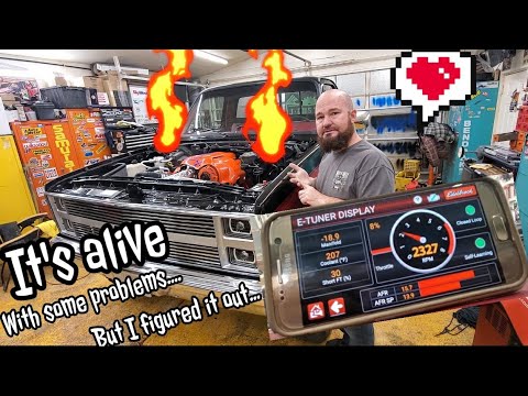 1st time starting my Cammed 6.0 LS engine w/ Edelbrock Pro-Flo efi harness 85 chevy Square body k20