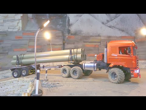 SCANIA 6X6 WITH PIPES! LIEBHERR R970 LOAD TREES AT THE NEW TRAILER