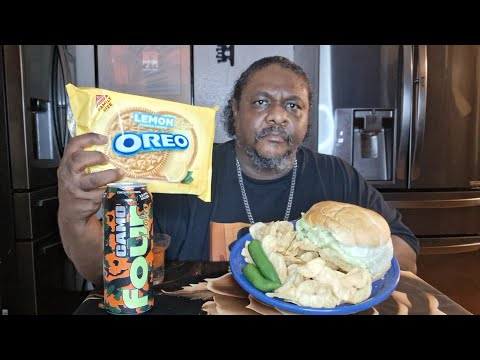 Big azz fried porkchop sandwich and LEMON OREO COOKIES  with that four Loko CAMO