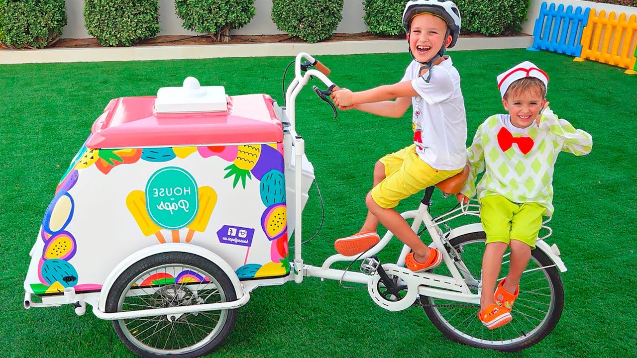 Niki pretend play selling ice cream and want new ice cream carts