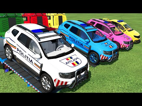 TRANSPORTING COLORED DACIA LOGAN & DUSTER POLICE CARS TO NEW GARAGE WITH TRUCK! Farming Simulator 22
