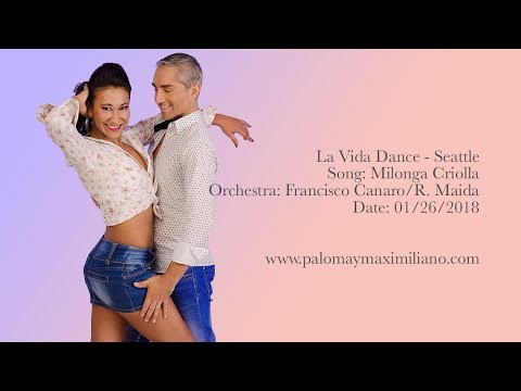  Paloma Berrios  and  Maximilano Alvarado  are  dancing  to  the  milonga  "  Milonga Criolla  "  by  Francisco Canaro