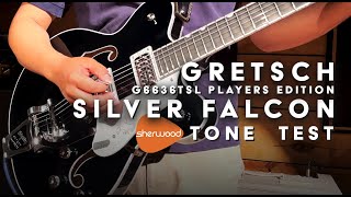 Video thumbnail for Gretsch G6636TSL Players Edition Silver Falcon Demo - Sherwood Music by Sherwood Music