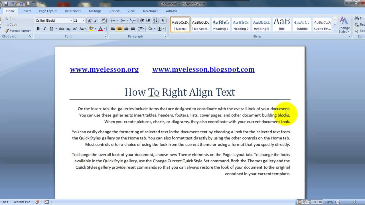 MS Word: Right Align Text