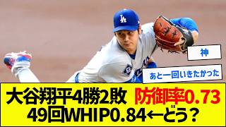 【ようやっとる】大谷翔平4勝2敗 防御率0.7349.0回 54奪三振 WHIP0.84←どう？【野球まとめ】