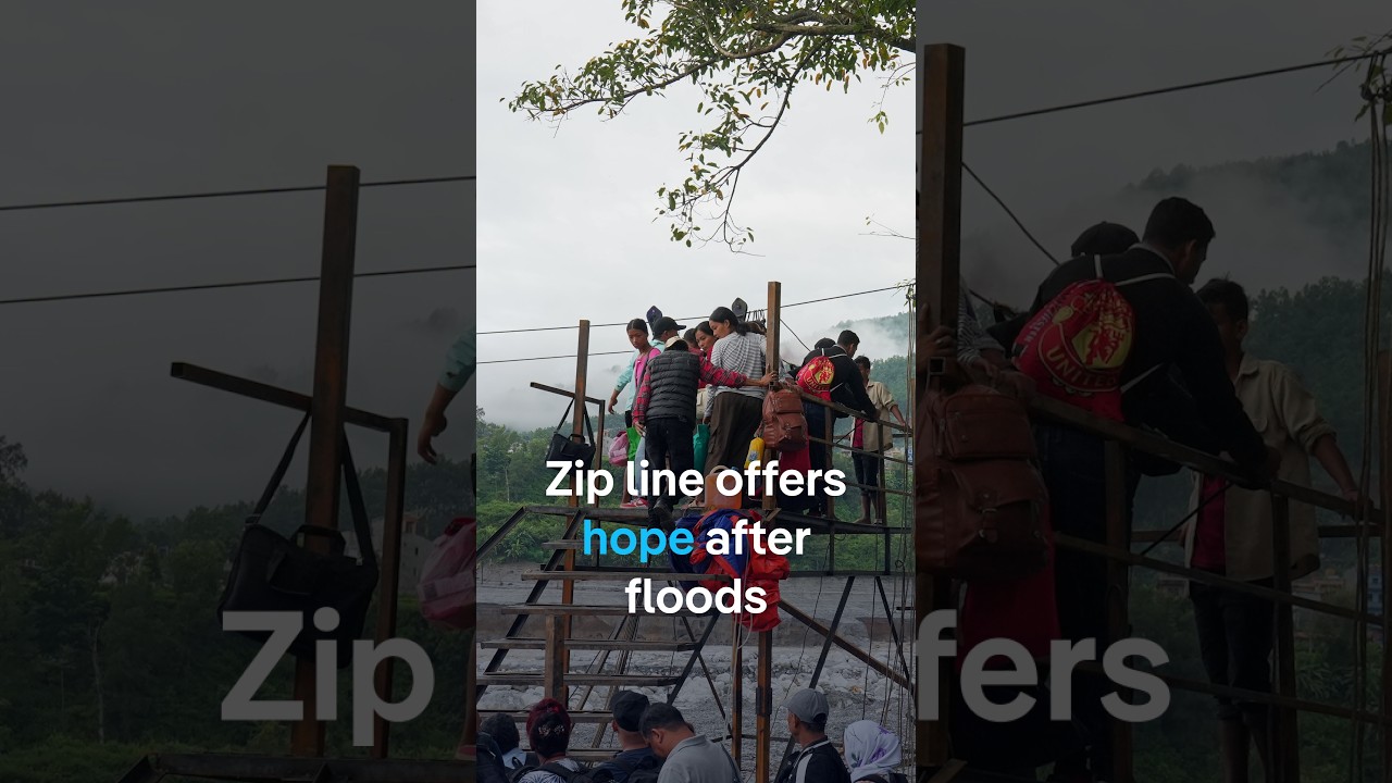 Nepal floods destroy river crossings; villagers use makeshift zip line to survive