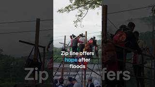 Nepal floods destroy river crossings; villagers use makeshift zip line to survive