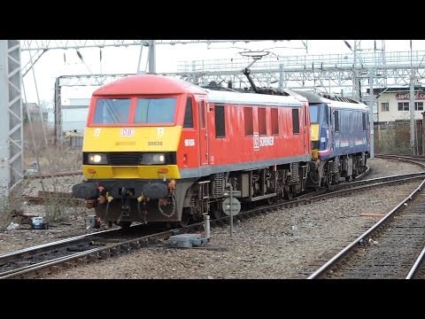 DB 90036 & Scotrail 90024 on 0A06 Crewe IEMD to Wembley at Crewe 19/2/2014