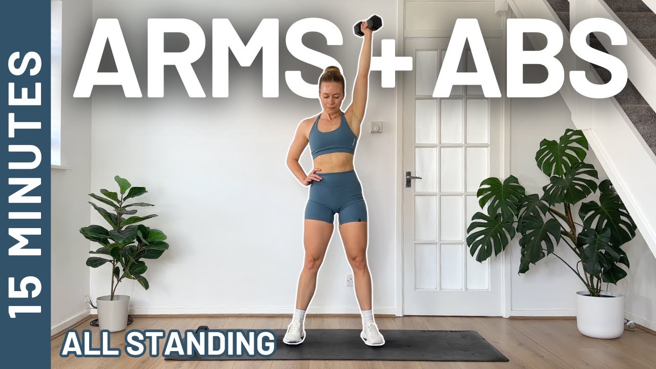 15 MIN STANDING ARMS AND ABS WORKOUT - with dumbbells - YouTube
