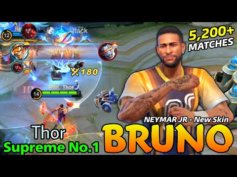 SAVAGE! 1 VS 5 Insane Outplay Bruno New Neymar Jr Skin - Supreme No.1 Bruno by Thor - Mobile Legends