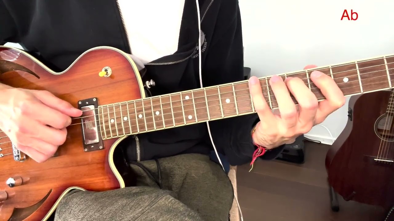 Roberto Barlocci playing a minor 7b5 half-diminished arpeggio exercise on electric guitar