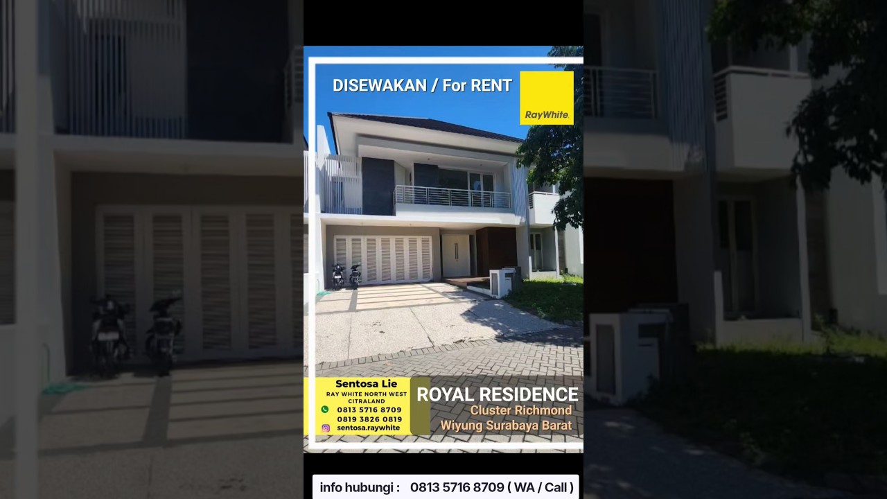 Disewakan 375 M2 Rumah Royal Residence Cluster Richmond - Wiyung Surabaya Barat - Garasi Carport 4 Mobil Luas - Hunian Mewah Dekat Pakuwon Mall , Ptc, Supermall, Wbm, Citraland, Dian Istana Residence