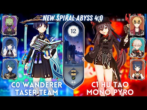 C0 Wanderer Taser & C1 Hu Tao Mono Pyro | Spiral Abyss 4.0 Floor 12 - 9⭐
