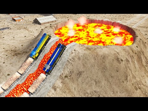 Train vs Giant Lava Volcano Creator - Cars & Rails l BeamNG.Drive