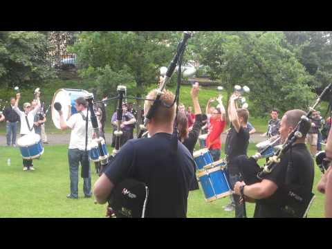 Field Marshal Montgomery Pipe Band practicing in Kelvingrove Park