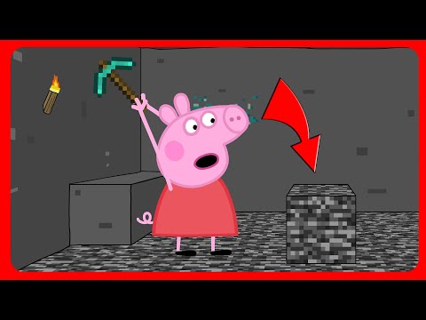 Peppa pig breaks the bedrock in Minecraft. Cartoon parody.