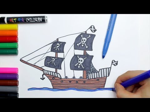 Comment dessiner un bateau pirate pour les enfants | Livre de coloriage pour les tout-petits