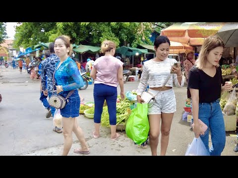 Daily Life In Market of Cambodia: Street Market Scene & More | Market Walking