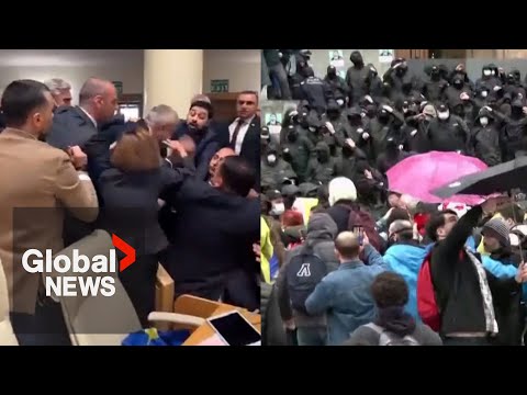 Georgia passes "foreign agents" bill: Lawmakers brawl, protesters clash at parliament
