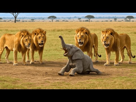 Lonely Baby Elephant Surrounded by Lions – Watch Who Came to Rescue