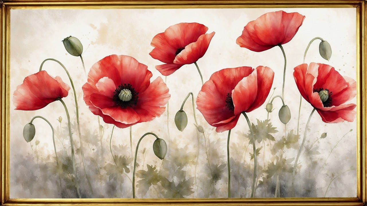 Remembrance Day | Vintage Poppy Art Screensaver | Lest We Forget | 4K Frame TV Art | 2 hours