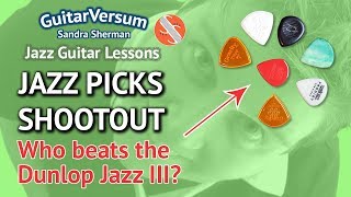 Video thumbnail for Jazz III Picks Comparison Shootout - Who beats the Dunlop Jazz 3 by GuitarVersum Sandra Sherman