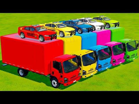 TRANSPORT OF COLORS ! TRANSPORTING DODGE POLICE CARS WITH ISUZU TRUCKS - Farming Simulator 22