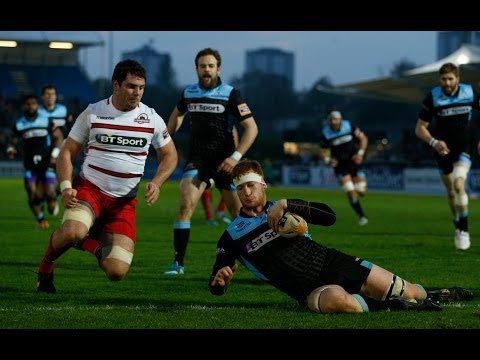Rob Harley dives over for try after Vernon offload - Glasgow Warriors v Edinburgh 26th April 2014
