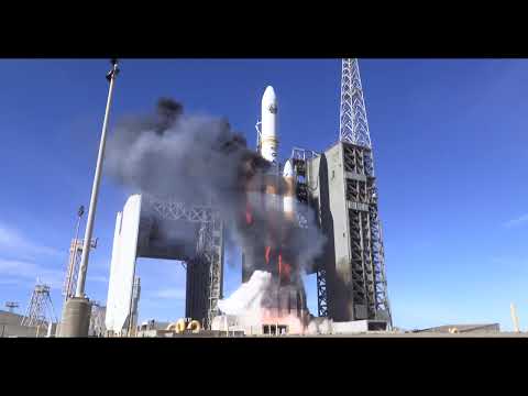 [4K] SLO-MO Delta IV Heavy emerges from launch fireball (NROL-71)