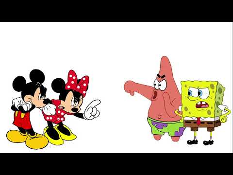 Mickey mouse vs spongebob with Minnie mouse and Patrick star