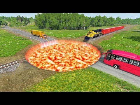 Trains vs Massive Lava Giant Crater I BeamNG DriveV