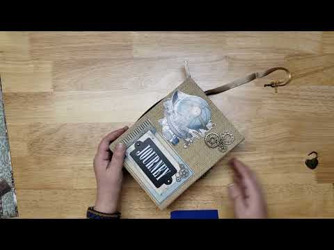 Quad fold photo album featuring Voyages Fantastiques by Stamperia