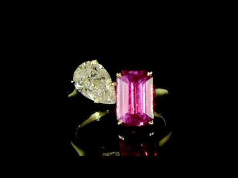 18k Yellow Gold 3.35ct Unheated Pink Sapphire and 1.72ct Diamond Ring