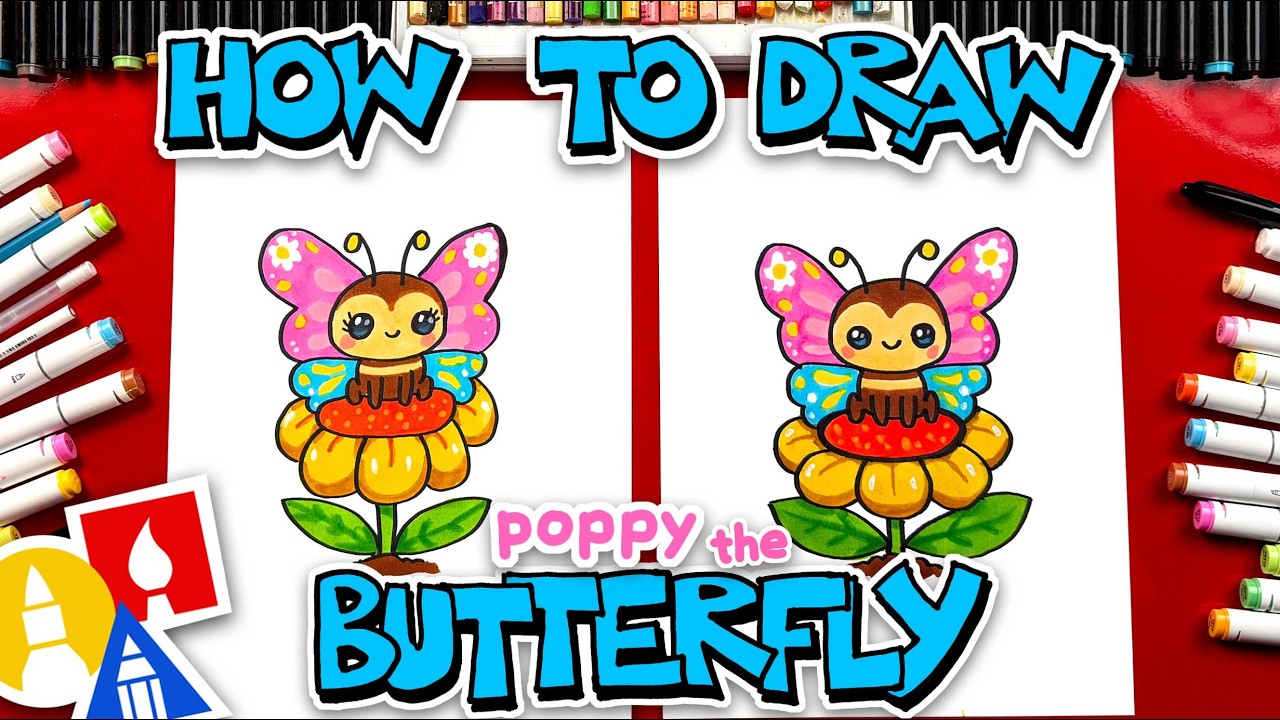 How To Draw Poppy The Butterfly Sitting On A Flower