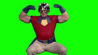 John Cena dressed as Peacemaker posing green screen