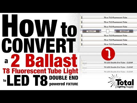 How to convert a TWO Ballast T8 Fluorescent Tube Light to LED T8 DOUBLE END powered Fixture