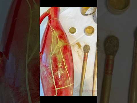 12" Red Bud-Vase / Pitcher with 23.5K Gold Kintsugi Repair video